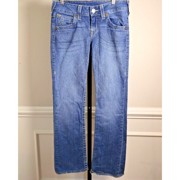 True Religion Women's 28 Jeans‎ Boot Cut Flare Low Rise Med Blue Denim Juniors - Picture 1 of 16